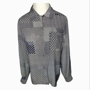 Vintage Mixed Print Covered Buttons 80's Y2K  Grandma Long Sleeve Blouse Size 8